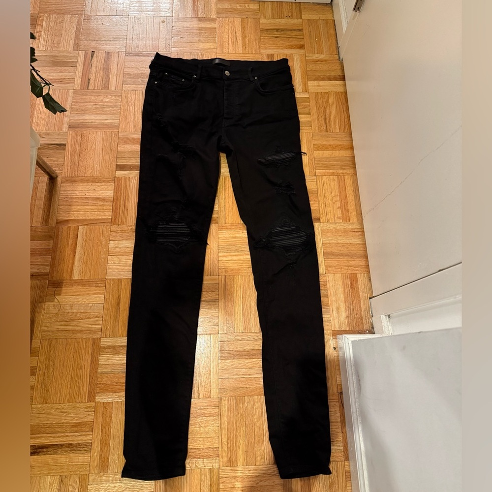 AMIRI Distressed Black Slim Straight Jeans